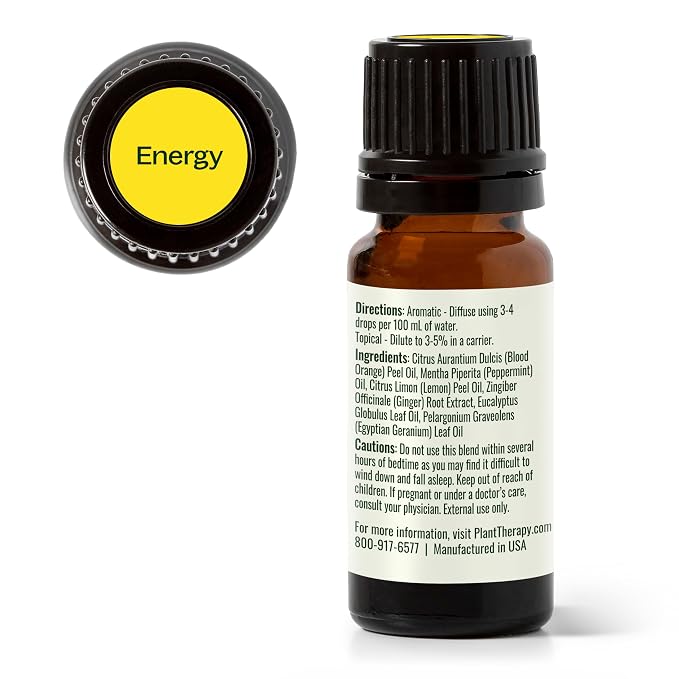 Plant Therapy Energy Essential Oil Blend 10 mL (1/3 oz) 100% Pure, Undiluted, Aromatherapy, Refreshing, Natural Energy Blend with Citrus and Peppermint
