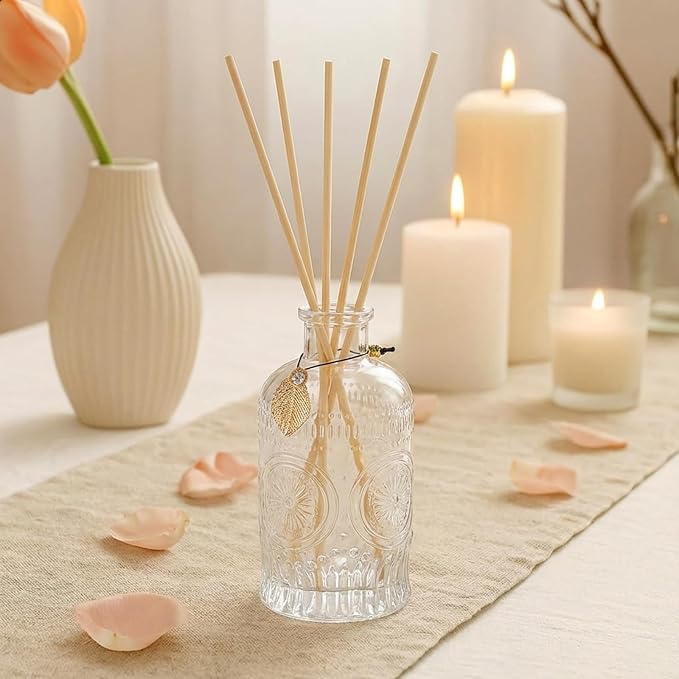 Glass Reed Diffusers Bottles for Home, Diffuser Bottles with 40PCS Reed Diffuser Sticks, Glass Bottle with Lids Apothecary Jar Flower Bud Vases, Set of 6