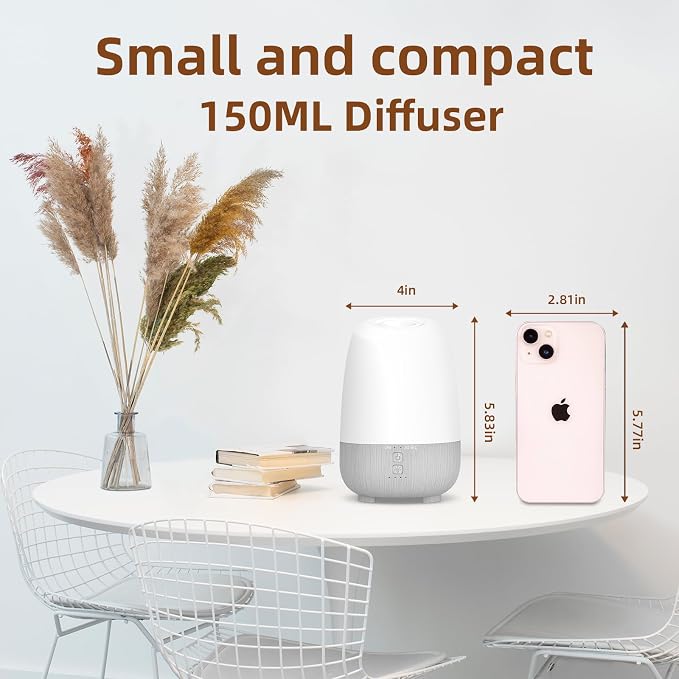 SEEDSEEL 150ML Rechargeable Battery Operated Essential Oil Diffuser, Portable Cordless Aromatherapy Diffuser,7-Hour Runtime with 7 LED Color Changing Lights for Home, Office, Bathroom, Travel