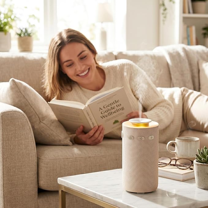 Stillstorm Waterless Diffuser for Essential Oil, Portable Aromatherapy Diffuser, Car Air Freshener with 8 Light Colors, Fabric Material Scent Air Machine for Home, Office, Essential Oils Excluded