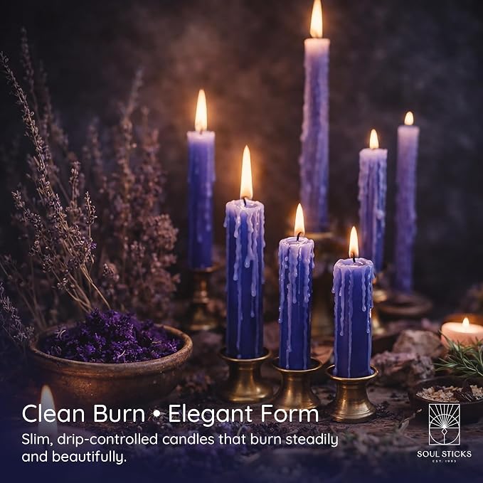 SOUL STICKS Tranquility Magic Spell Chime Taper Candles 20 Pack - Ideal for Altar, Rituals, Ceremonies, Meditation Blue Tapered Candle for Witchcraft Supplies, Wiccan Supplies, Candles Clearance