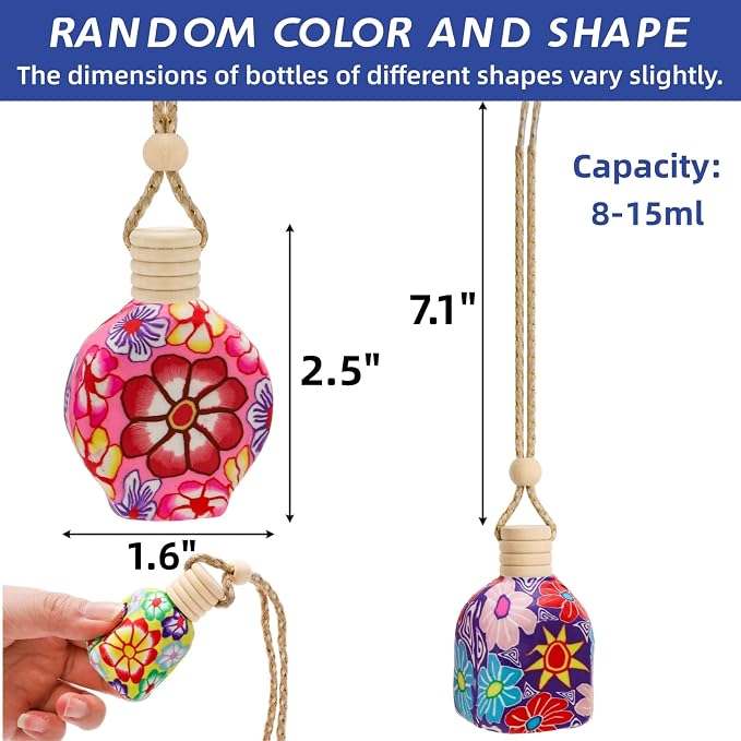 Covzoe 30 Pack Car Diffuser Bottles, Refillable Hanging Car Air Freshener Glass Bottles Bulk, Empty Soft Clay Perfume Bottle Pendant for Fragrance Perfume Aromatherapy, Color Random