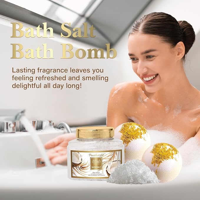 Mother's Day Gifts Basket for Women, 15pcs Vanilla Coconut Bath Set with Shower Gel, Bubble Bath, Diffuser Oil, Scented Candle, Skin Care Kit Birthday Gift for Women