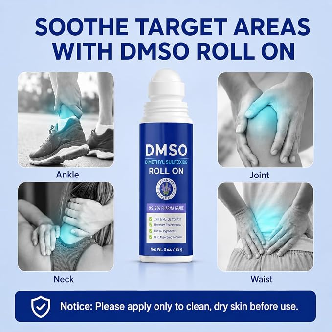 DMSO Roll-On Gel - 99.9% Pharmaceutical Grade DMSO for Joint & Muscle Relief - Fast-Absorbing Formula with Arnica, Frankincense, Aloe Vera & Magnesium Chloride - Lavender Scented, 3oz