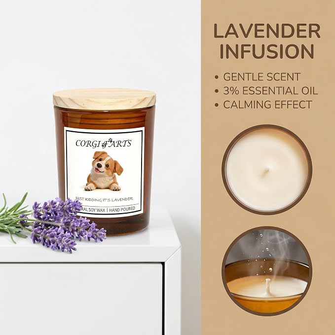 Corgi Gifts for Women | Birthday Gifts for Mom | Light When Dog Farts Candle | Cedar By Natural Soy Wax | Pet Safe Friendly Memorial Candles for Home Scented Household Essentials