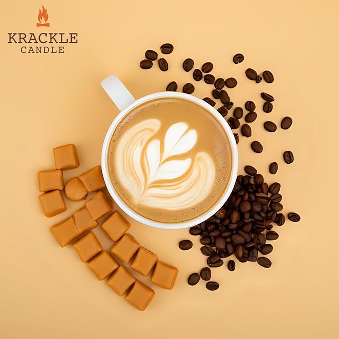 Krackle Candle | Butterscotch Latte | 16 oz Scented Candle with Natural Crackling Wooden Wick | Poured in the USA | Butterscotch & Roasted Coffee Bean Fragrance