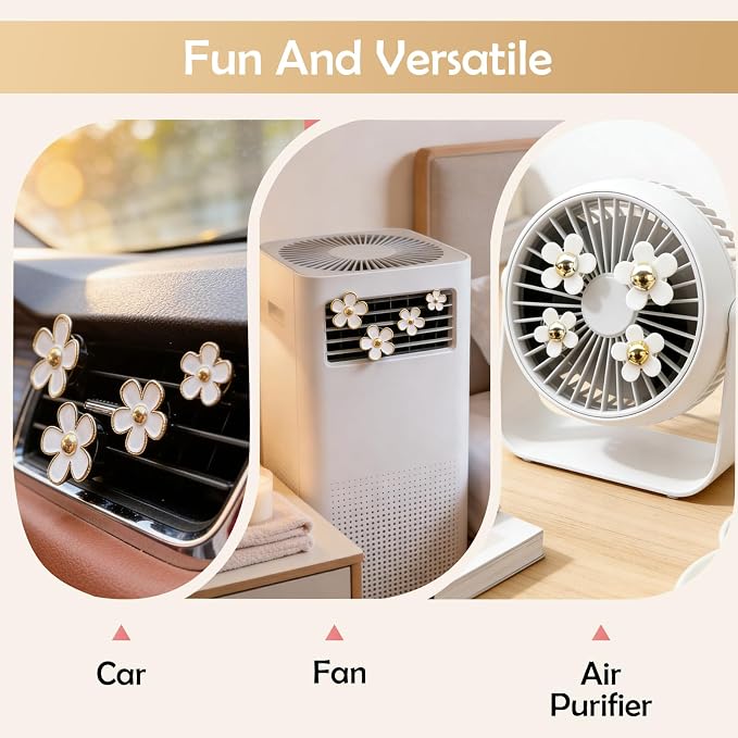 4Pcs Cute Daisy Flowers Car Air Freshener Vent Clips, 4 Sizes Sparkle White Flower Car Diffuser Clips, Refillable Girly Car Accessories for Women