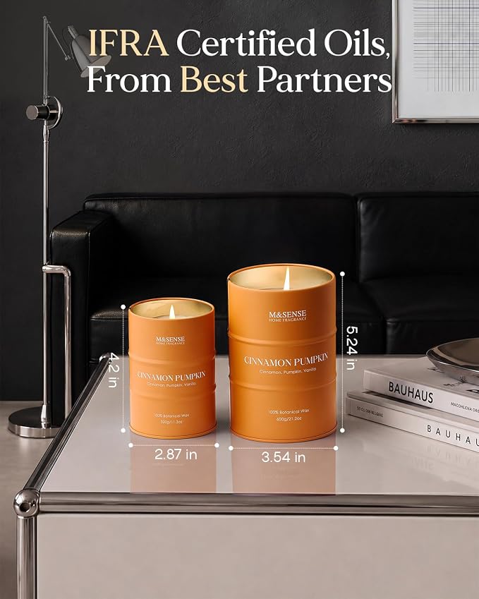 M&SENSE Cinnamon Pumpkin Scented Candles Christmas Decor,Natural Non Toxic, Aromatherapy Candle for Stress Relief Meditation Relaxing, Housewarming Gifts for Women Men, 11.3oz 70 Hour Christmas Candle