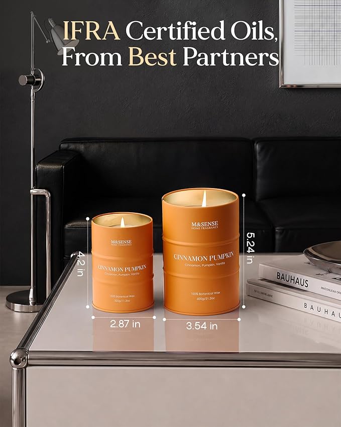 M&SENSE Cinnamon Pumpkin Scented Candles Large,Christmas Soy Candles,21.2oz 120 Hour Slow Burning,Aromatherapy Candle for Stress Relief Meditation Relaxing,Christmas Decor