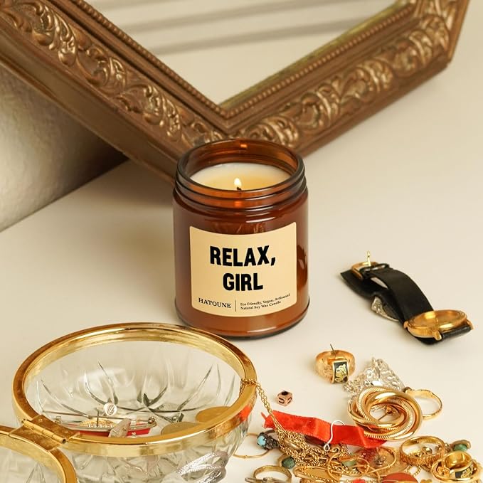 Lavender & Sage Scented Soy Candle, Relax Girl, Made in USA, Hand Crafted, 40-50 Hour Burn Time, 7.2 oz Amber Jar