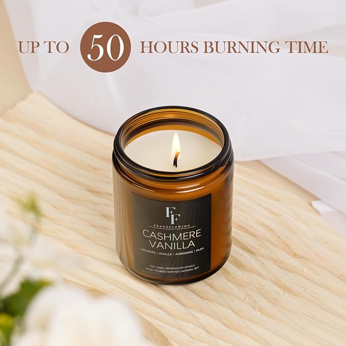 Cashmere Vanilla Scented Candle for Home Soy Wax Candle, Aromatherapy Candle Gift for Women Men, 7oz