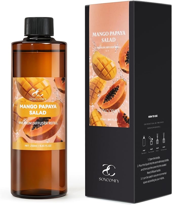 Diffuser Oil Refill, 250ml / 8.45 fl oz, Mango Papaya Salad - Reed Diffuser Oil Refill for Home Fragrance, Scented Oil for Reed Diffuser Bottles, Citrus, Mango & Melon Notes