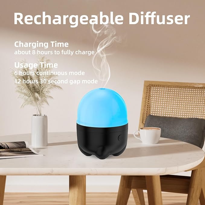 SEEDSEEL 150ML Cordless Essential Oil Diffuser, Built-in 6000mAH Rechargeable Battery, 7 Hours Run Time, 7 Colors LED Light, Portable Aromatherapy Diffuser for Home, Outdoor, Travel