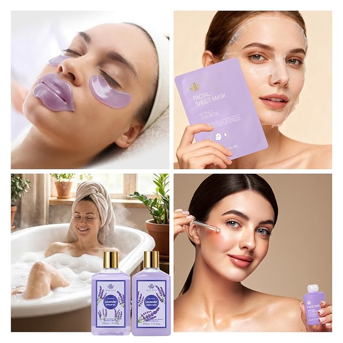 25 Pcs Mother's Day Gift, Lavender Bath & Body Gift Basket Set for Women, Hydrating Skin Care Set, Self Care Home Spa Gifts, Cosmetic Bag, Necklace, Christmas, Birthday, Anniversary, Wife