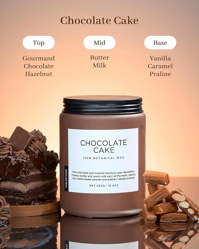 M&SENSE Chocolate Layer Cake Scent Candles, Large Natural Soy Wax 110 Hours Burn Time Clean Non Toxic Scented Classic 2 Wicks Candle 19.4oz for Home Office