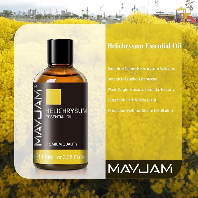 Helichrysum Essential Oil, MAYJAM Pure Essential Oils for Diffusers, 3.38FL.OZ/100ML Large Volume Helichrysum Oil with Premium Glass Dropper