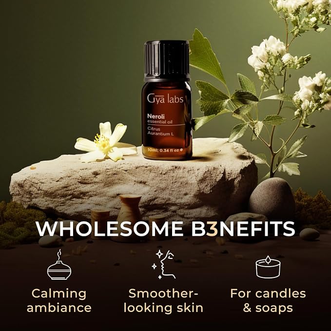 100% Pure Neroli Essential Oil - 0.34 Fl Oz - Neroli Oil for Hair, Skin, Diffuser, Aromatherapy & DIY Candle Making Scent