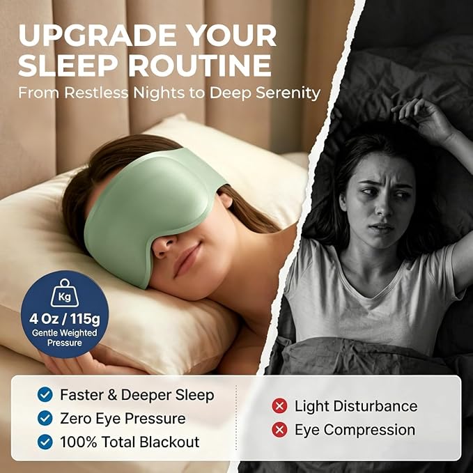 3D Contoured Weighted Sleep Mask: Full Coverage Eye Mask for Night Shift Workers, Blackout Eye Cover Design - Soft Memory Foam, Daytime Nap Gadget After Late Hours, Bedroom and Night Use