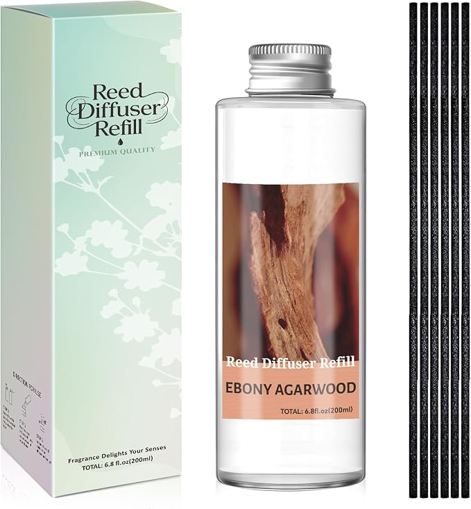 SCENTORINI Reed Diffuser Oil Refill, Ebony Agarwood Essential Oil 6.76 Fl Oz, Natural Long Lasting Summer Home Fragrance Oil for Bedroom Bathroom Office Spa Decor
