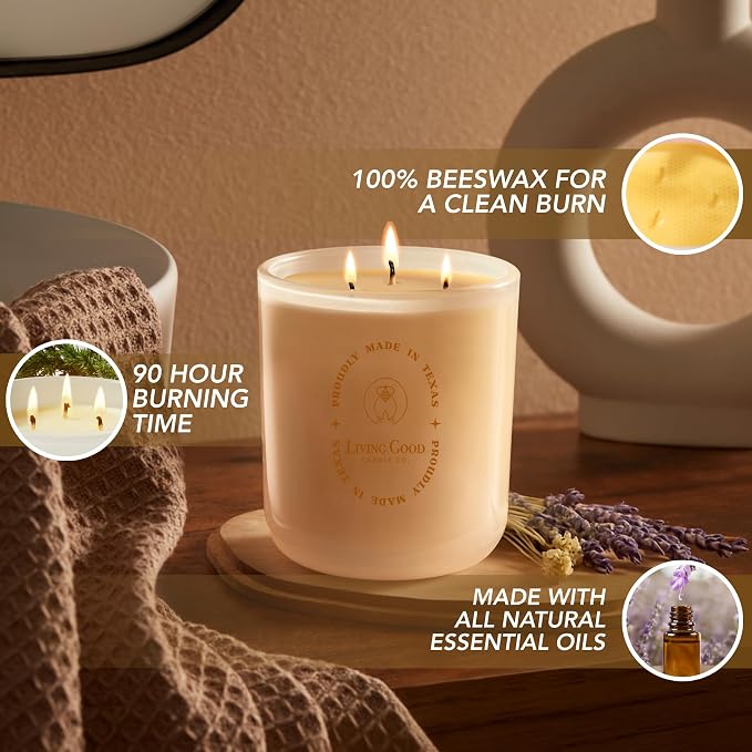 Tranquility – Soothing Chamomile & Calming Lavender Essential Oils – Pure Beeswax Candle for a Restful, Peaceful Night – Non-Toxic Aromatherapy Candle – Newly Reformulated