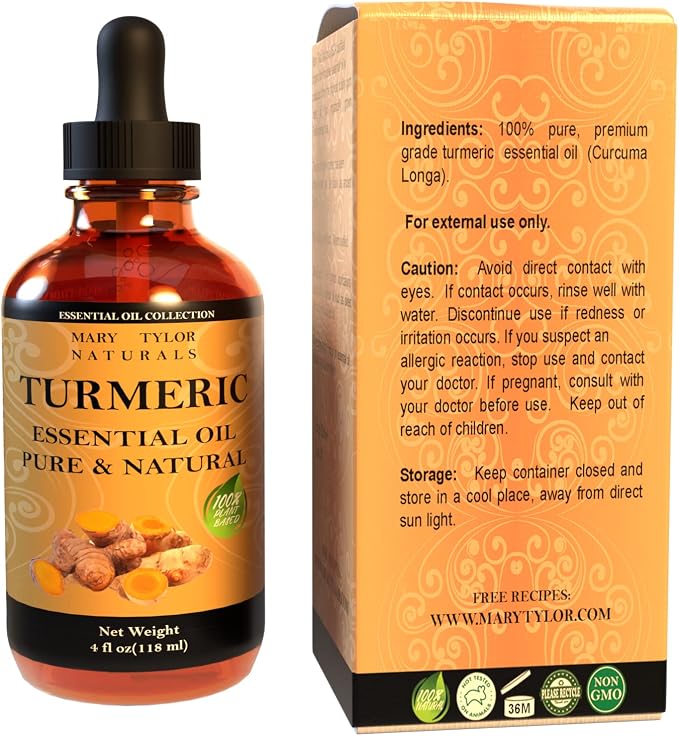 Turmeric Essential Oil (4 oz), Premium Therapeutic Grade, 100% Pure and Natural, Perfect for Aromatherapy, Diffuser, DIY by Mary Tylor Naturals