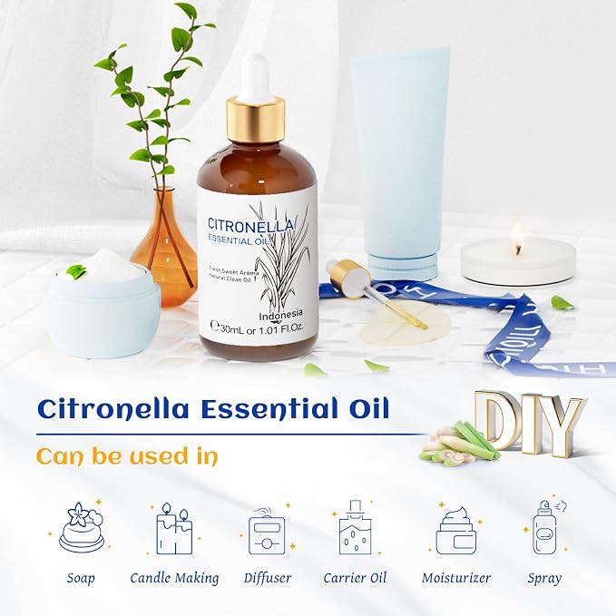 HIQILI 1 Fl Oz Citronella Essential Oil for Aromatherapy Diffuser for Home - 30ML
