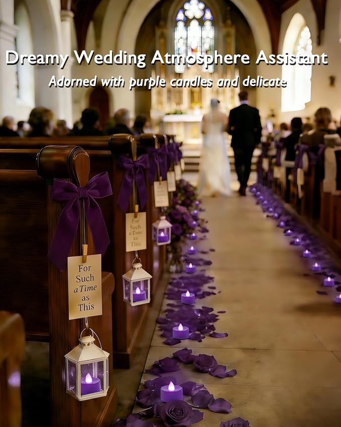 Amagic Purple LED Tea Lights Candles, 24 Pack Battery Operated Flameless Tea Lights, Long Lasting Colored Tealight Candles for Halloween and Christmas, Theme Party, Wedding Table Decor, Mardi Gras