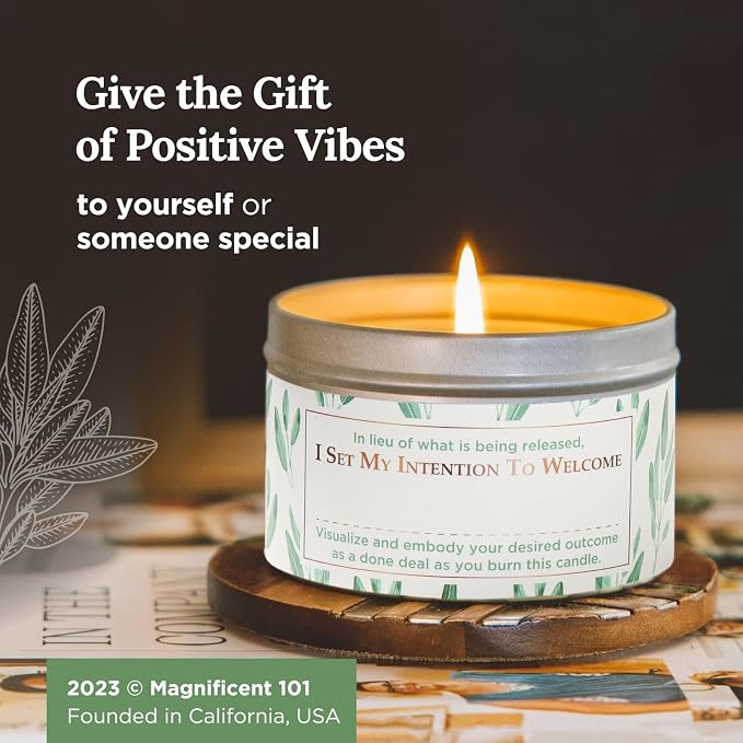 Magnificent 101 Long Lasting Pure White Sage Scented Smudge Candle - 6 Oz - 35 Hour Burn - Made of Soy Wax for House Energy Cleansing, Purification & Manifestation - Soy Candles
