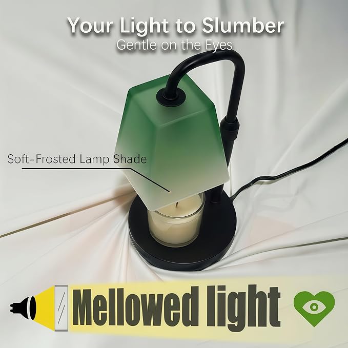 Candle Warmer Lamp with Timer Electric Wax Warmer for Scented Wax Melt Warmer Melter for Jar Candles Dimmable Adjustable Height Gifts for Women Mom House Warming Frossted Glass Green