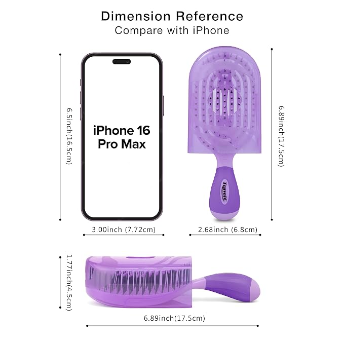 NuWay 4Hair® TravelC® U.S. Patented Single-Curve Scalp Care Travel Brush with Protective Case – Premium Portable Hair Health Tool with Heat-Resistant – Wet & Dry Use (Classic Purple)