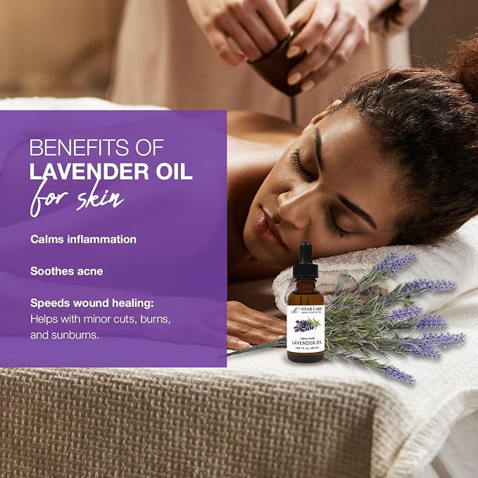 100% Pure Lavender Essential Oil 1 fl oz (30ml) Undiluted Steam Distilled Lavender Oil for Aromatherapy, Diffuser, Skin, Hair & Scalp Care, DIY Candle & Soap Making with Glass Dropper