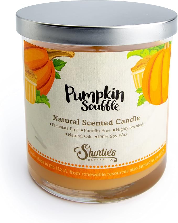 Pumpkin Souffle Scented Natural Soy Candle, Essential Fragrance Oils, 100% Soy, Phthalate & Paraben Free, Clean Burning, 9 Oz.