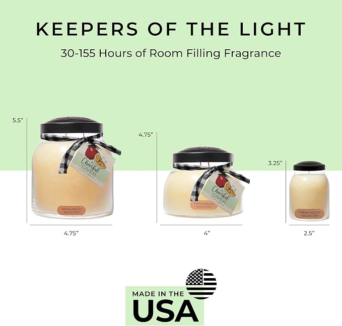 A Cheerful Giver - Fresh Peeled Macintosh Mama Scented Glass Jar Candle (22oz) with Lid & True to Life Fragrance Made in USA