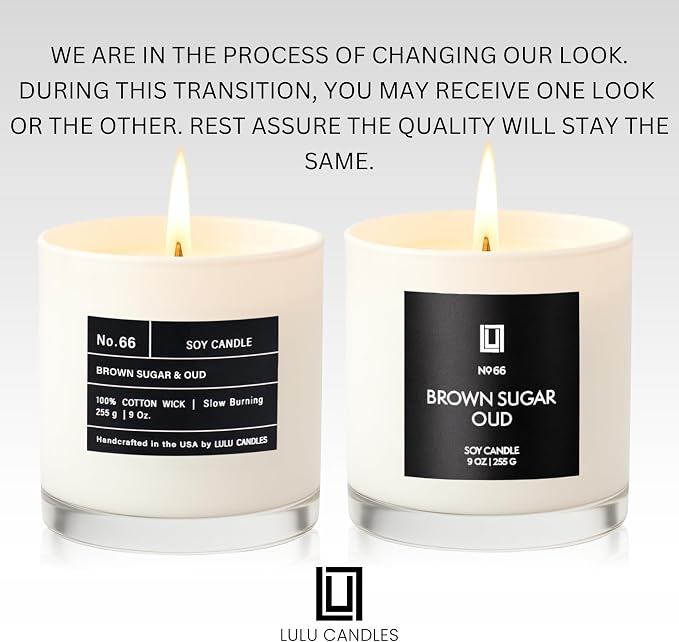 Lulu Candles | Brown Sugar & Oud | Luxury Scented Soy Jar Candle | Hand Poured in The USA | Highly Scented & Long Lasting- 9 Oz.