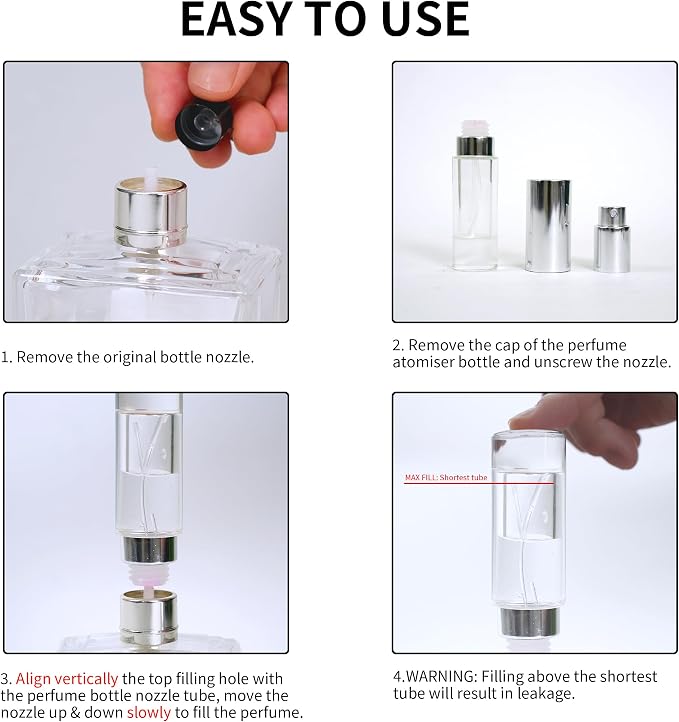 MUB Perfume Travel Refillable Atomizer Bottle 5ml Glass Overmolding Unique Top-Filling Leak-Proof Spray Bottle Atomizer Sprayer for Perfume Cologne Mini Travel Size Empty Pocket Portable (Clear)