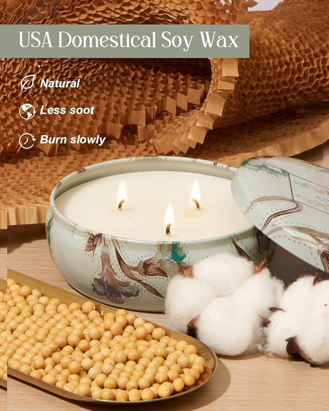 M&SENSE Mint Basil Scented Candles 12oz | 3 Wick, Soy Candles, 40 Hour Long Lasting, Travel Tin, Natural Highly Scented