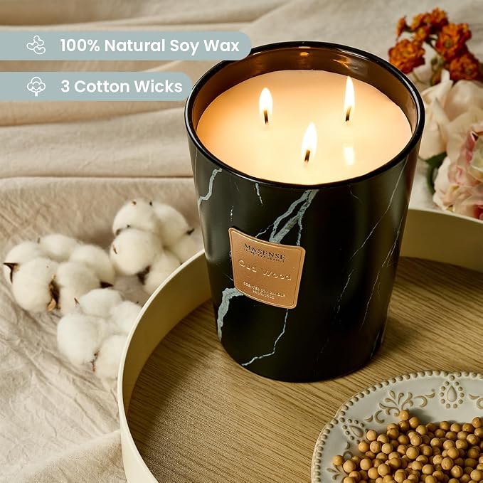 M&SENSE Extra Large Candle OudWood Intense Scented Candle,3 Wick Highly Scented XL Jar Candle,35oz 150H,Candles Gift for Women and Men