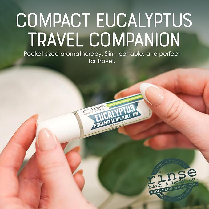 Rinse Bath & Body Eucalyptus Essential Oil Roll-On – Pure Eucalyptus Aromatherapy for Clearing & Refreshing Support | Squalane Oil Blend | Natural | Non-GMO | Travel Size | .35 oz