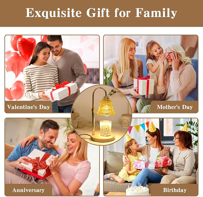 GEEZO Fragrance Candle Warmer Lamp，Electric Candle Warmer with Timer & Dimmer，Mom Christmas Birthday Gifts for Women, House Warming Gifts New Home Bedroom Decor