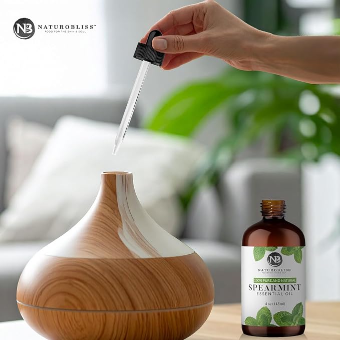 NaturoBliss Spearmint Essential Oil, 100% Pure and Natural Therapeutic Grade, Premium Quality Spearmint Oil, 4 fl. Oz - Perfect for Aromatherapy and Relaxation