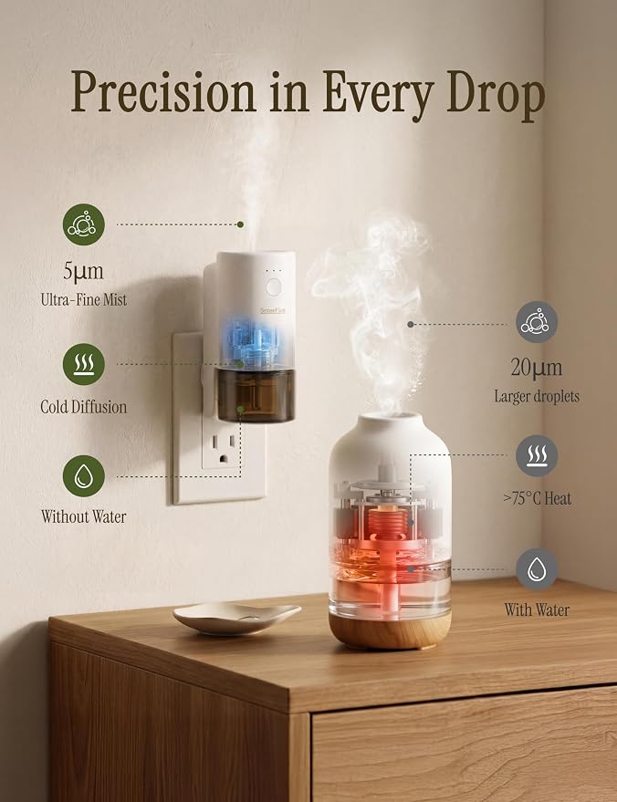 Essential Oil Diffuser for Home, Smart Waterless Aromatherapy Diffuser SF101S Pro, Plug in Room Scent with Timer & 120-Day Natural Aroma, Covers 1000 Sq Ft – Free 30ml Jasmine Berry Bloom