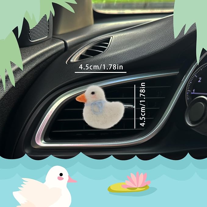 ORIESSE Duck Car Accessories,Wool Felt Car Air Freshener Vent Clips,Refillable Essential Oil Aroma Diffuser,White Duck Decor for Women Teens