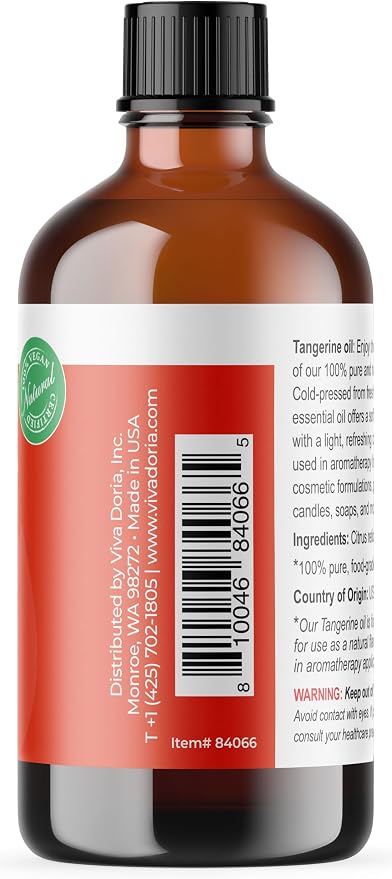 Viva Doria Tangerine Essential Oil, 100% Pure, Natural Essential Oil, Undiluted, for Aromatherapy | Food Grade, 118 mL (4 Fluid Ounce)