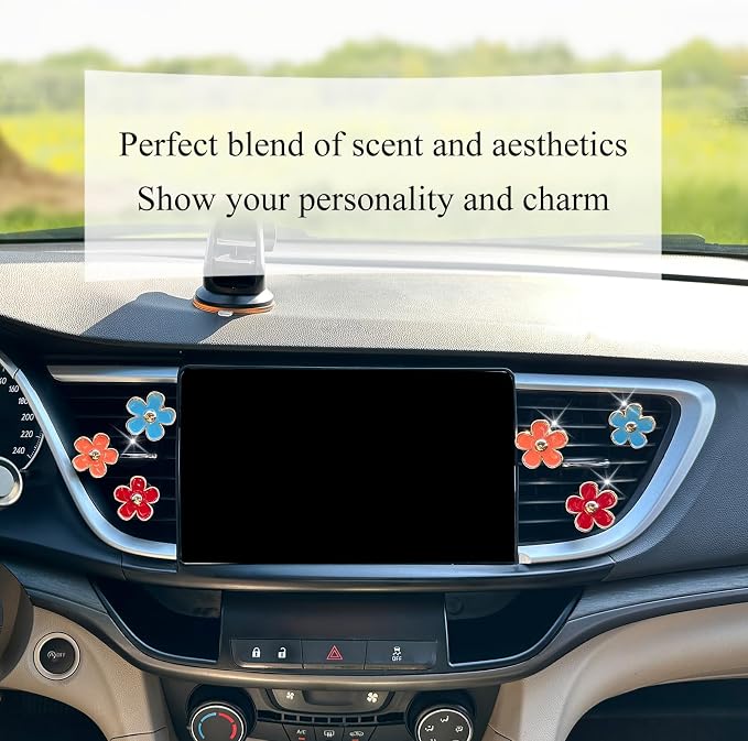 ORIESSE 6pcs Flower Air Vent Clips Car Air Freshener,Red Orange Blue Daisy Flowers Vent Clip Car Accessories for Women,Girly Car Decor Refillable Car Diffuser