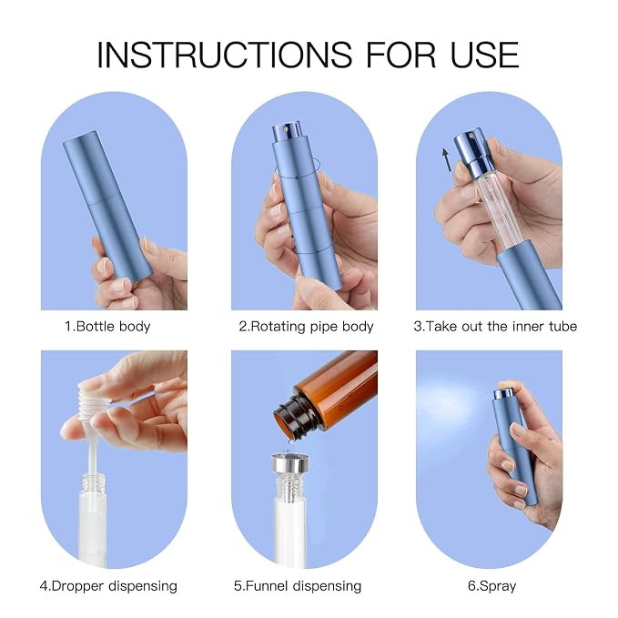 Tekson 10ml Travel Perfume Atomizer Refillable, Mini Cologne Spray Bottle Empty, Small Coffee Spray Bottle (Blue)