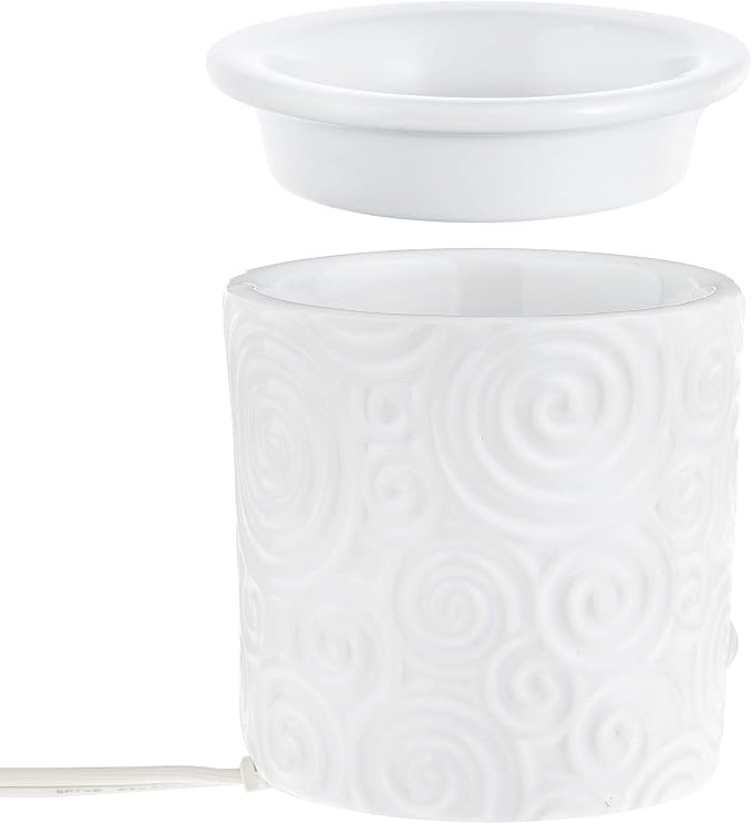 White Swirl Ceramic Candle Warmer Electric with Safety Timer | Automatic Plug in Fragrance Warmer for Scented Wax Melts, Cubes, Tarts | Air Freshener Set for Home Décor, Office, and Gifts