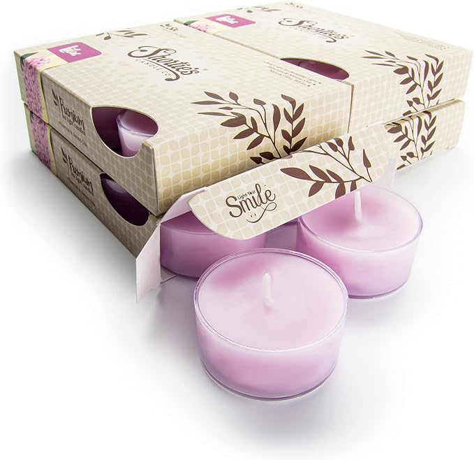 Pure Lilac Premium Tealight Candles Bulk Pack - Highly Scented with Essential & Natural Oils - 24 Purple Tea Lights - Beautiful Candlelight - Made in the USA - Flower & Floral Collection