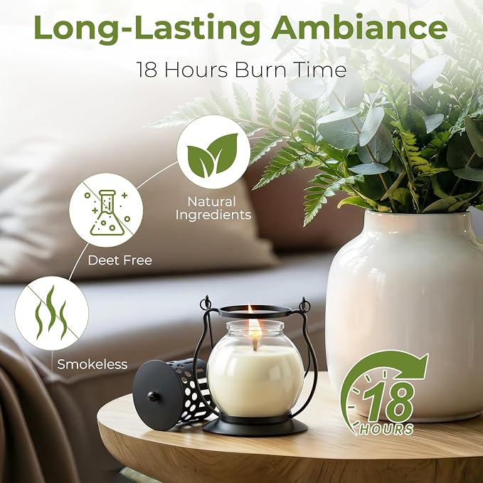 Citronella Candles Outdoor 3 Pack, Vintage Metal Lantern Soy Wax Candles, Long Burning Scented Patio & Camping Candles, Summer Outdoor Decor Gift for Women (3 x 3.5 oz)