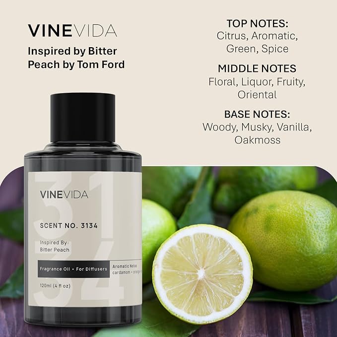 VINEVIDA [4 Oz] Inspired by: Bitter Peach; Diffuser Oil Refill | Premium Scent Diffuser Oil for Home | Non-Toxic Fragrance