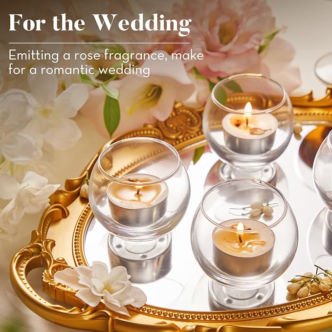 48 Pack Jasmine Scented Tealight Candles with Real Petals, Natural Soy Wax 6H Burn Time, Non-Toxic Smokeless Scented for Bath, Wedding, Decor
